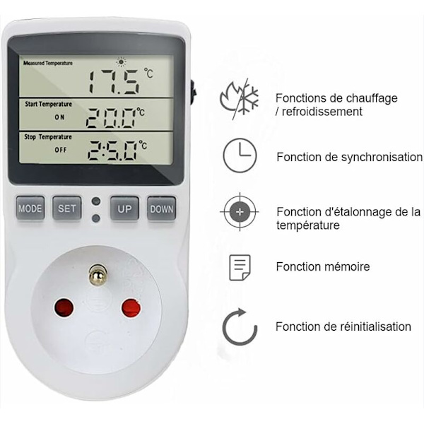 Stikkontakt Termostat Digital Temperaturregulator Opvarmning Køling med Probe, LCD Stikkontakt Temperatur