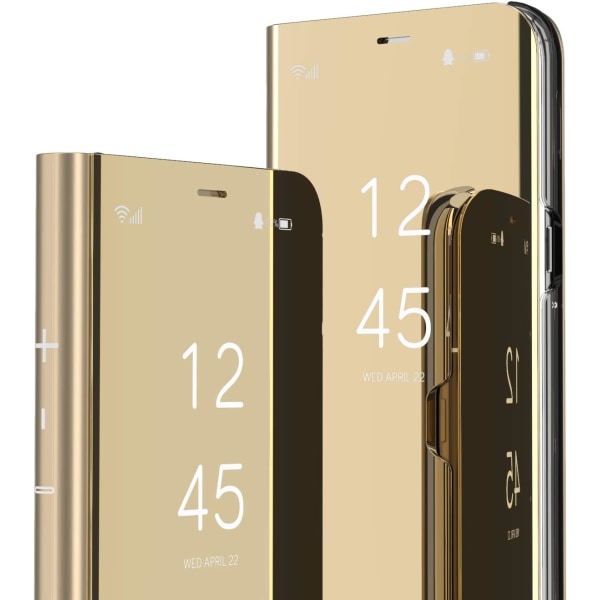 Kompatibel med Huawei P30 Pro Mobiltelefonfodral Klar Spegelflip Cover Mirror Gold QH