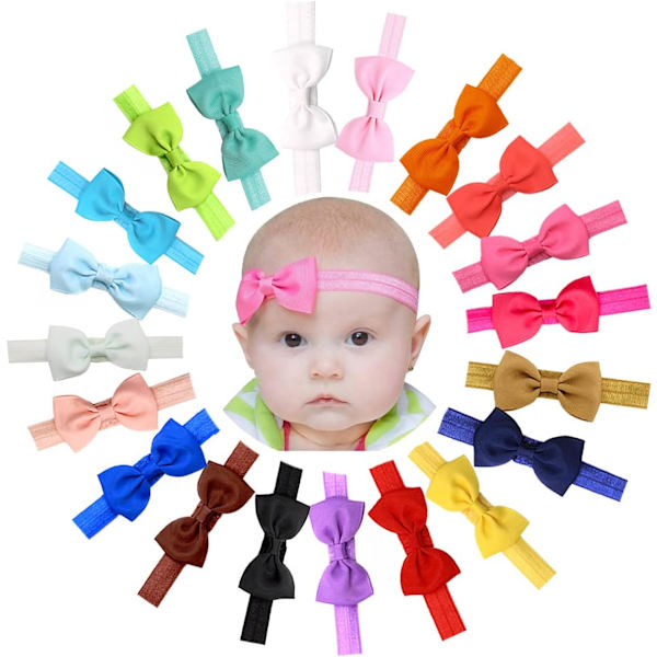 20 st baby pannband och rosetter baby elastiska pannband, bandrosetter