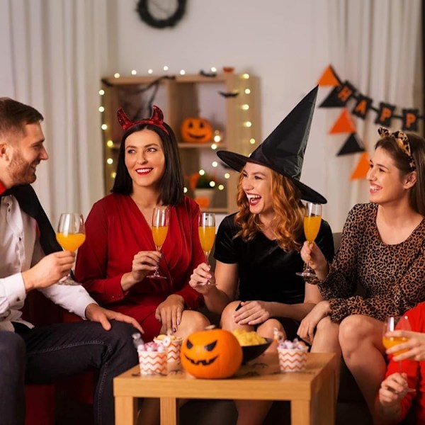 (Sort) 2 stk. Heksehatte til Halloweenfest, Kostumetilbehør, Børneheksehat, Foldsbar Troldmandshat til Halloween, Fam