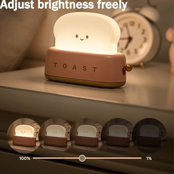 Toast LED Nattlampa för Barn Baby Uppladdningsbar Sänglampa Justerbar Ljusstyrka Kawaii Rumsinredning Julklapp Födelsedagspresent för Pojkar, Bebisar och Flickor