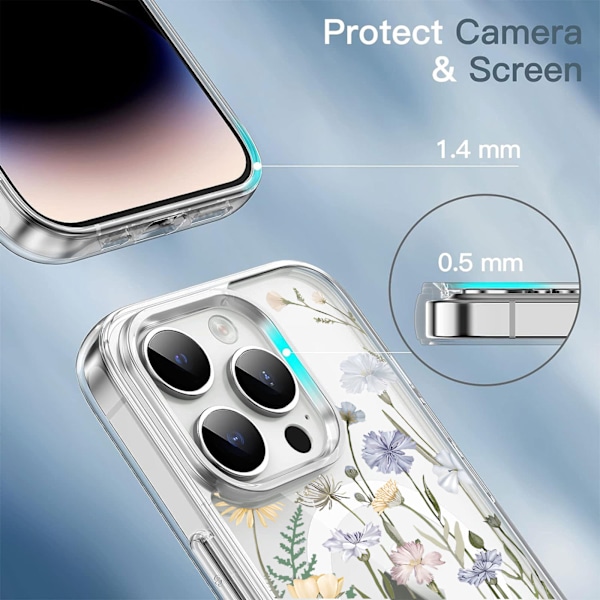 1 st. Magnetiskt iPhone 16 Pro Max-fodral Kompatibelt med MagSafe, Smalt Transparent Blommigt Damfodral 6,9 tum, Vibrerande Spr