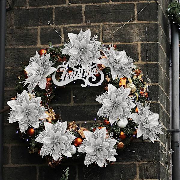 10 stk. kunstige poinsettia-blomster til juledekoration