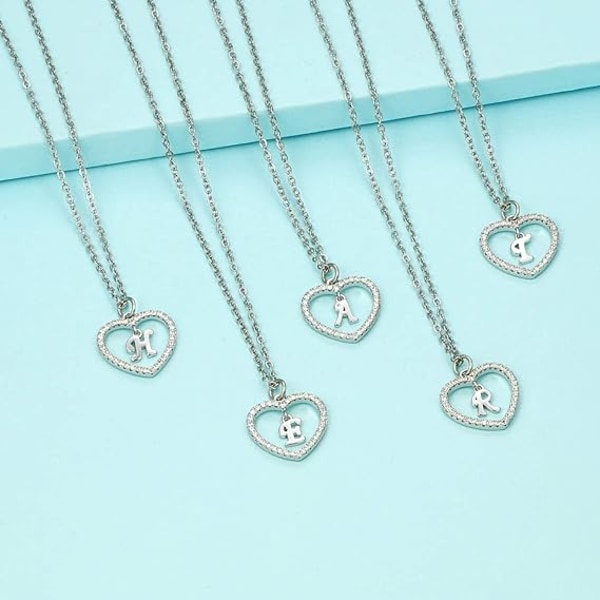 2 delar Heart Initial Halsband för kvinnor Personlig Silver Neck