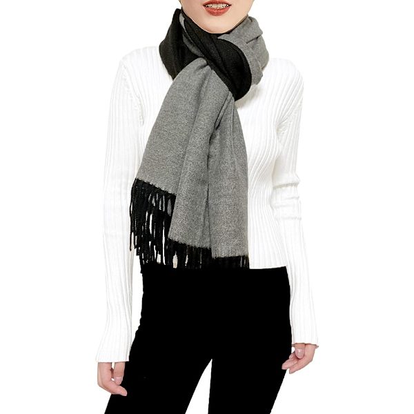 (NIOR+GRÅ) Dame Kasjmirskjerf Vinter Reversibel Pashmina