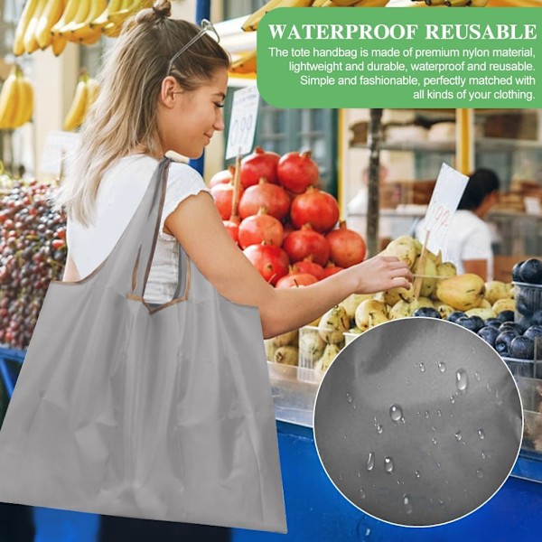 2 stk. Genanvendelig indkøbspose, Nylon Vandtæt Tote Bag Grocery Bags Fold op Tote Folding in