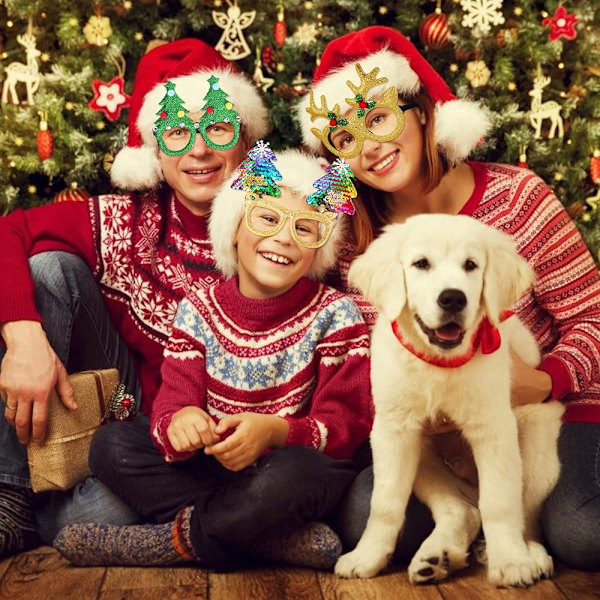 12 st julglasögon med glitter, festglasögon, juldekorationer, tillbehör, kostymglasögon för jul