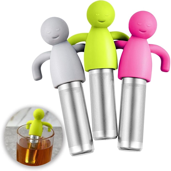 3 stk. te-infuser til løs te, sød finmasket, te-si i rustfrit stål, tefilter, tebrygger med sødt design, te-diffuser til tekopper