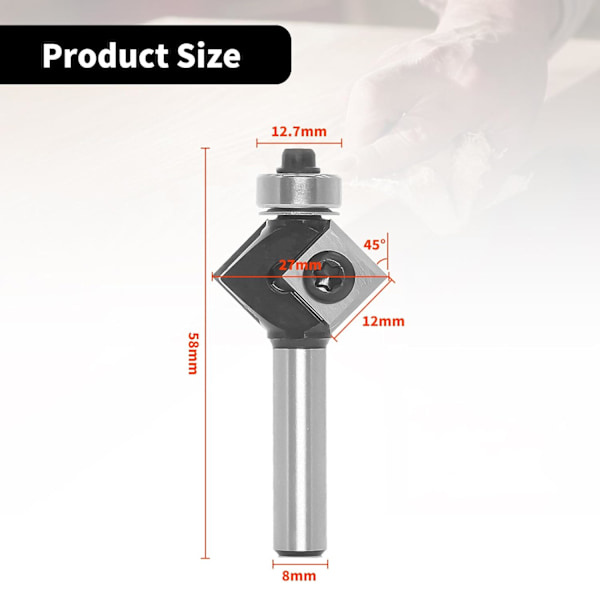 Planfræser, Fasefræser med reversible plader, udskiftelig kniv på 4 sider, 8 mm skaft, 27 mm diameter, 45° a