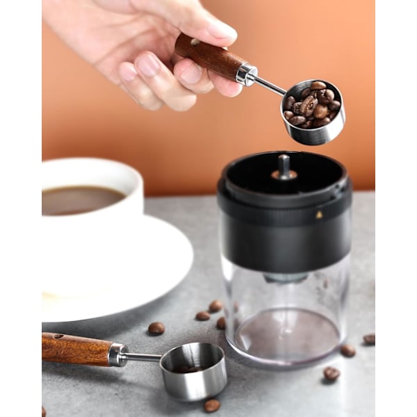 Kaffemåleskje, 2 stk 15 ml måleskje i rustfritt stål, kaffeskje, teskje, trehåndtak, melis, kaffebønner, kjøkkentilbehør
