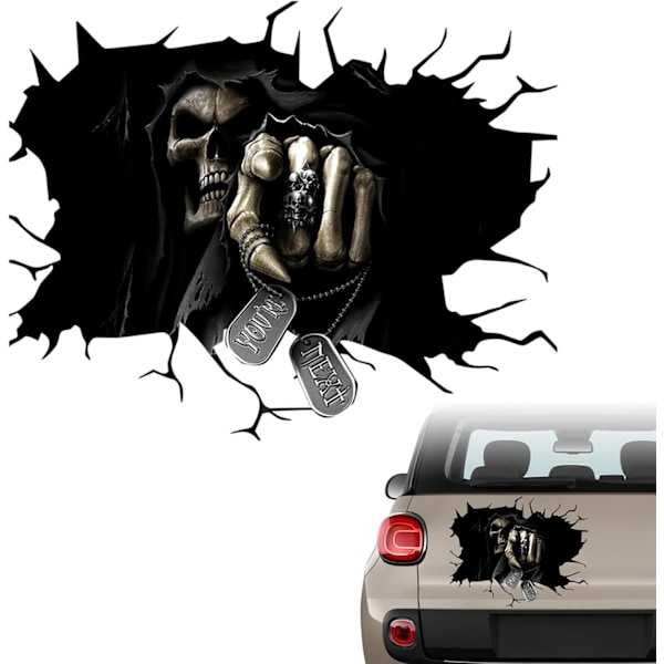 (Sort) 1 stk. Bilsticker, 15,74 tommer Halloween Tema 3D Skalle Dekal, Gyser Dødsengel Spøgelse Bilvindue Sjov Paster, Su