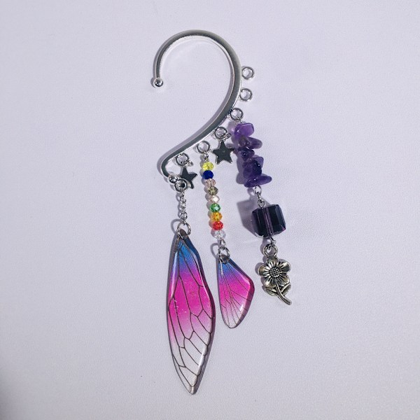 Renaissance Fairy Elf Øremanchetter - Elven Øremanchetter med Amethyst Dragonfly Ving Elf Øreklips Fairy Wings Øreringe Ikke Pie
