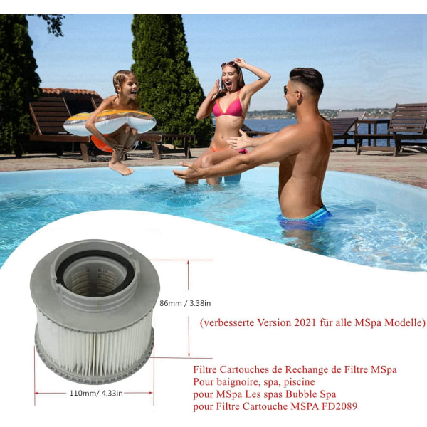 (4 stk.) MSPA Udskiftningsfilterpatroner til alle Whirlpool Spas Swimming Pool Modeller,