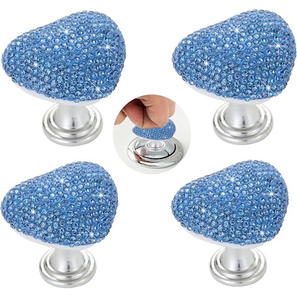 (Lake Blue) 4 st Diamantkristall Toalettvatten Tank Spolningsknapp Assist Bling Rhinestones Hjärtaformad Toalettstol Lock Li