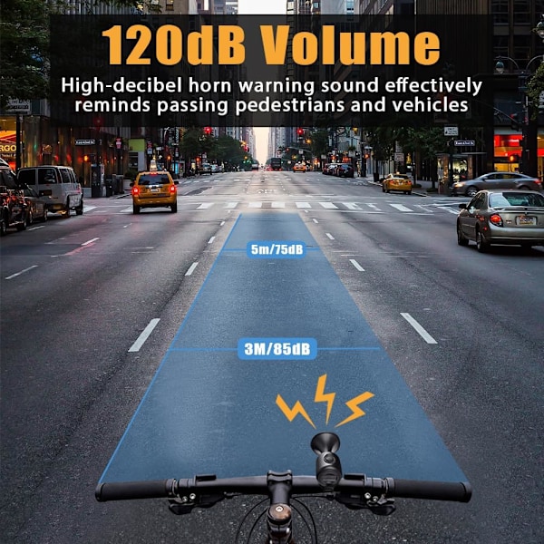 Elektrisk cykelhorn, 120dB elektronisk cykelklocka med 300mAh batteridriven/IPX4 vattentät, Högljudd cykelklocka för vuxna/barn