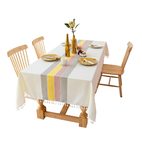 (140x180cm) Dugdugdug Borddug Rektangulær Dug Bomuldslinned Afvises med Kvastkant Lemon Yellow