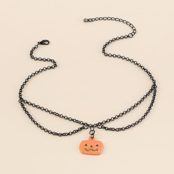 Halskje med gresskar, gotisk halskje, lagdelt svart kjede, Halloween-halskje, gresskar-anhengs-halskje for kvinner