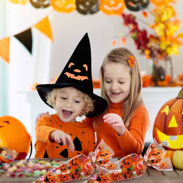 100 stk. Kegle Cellofanposer Happy Halloween Godteposer Græskar Mønstrede Slikposer med 100 stk.