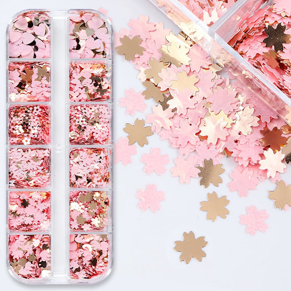 3 st 12 Fack Hjärtformade Nagelglitter Paljetter Holografiskt Guld Rosa Blomma Fjäril Nagelpaljetter 3D Alla Hjärtans Dag Nagel