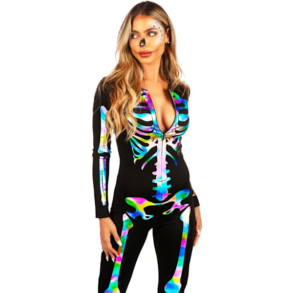 1 stk. Halloween slim fit charmerende skelet jumpsuit, sexet skelet kostume til kvinder M