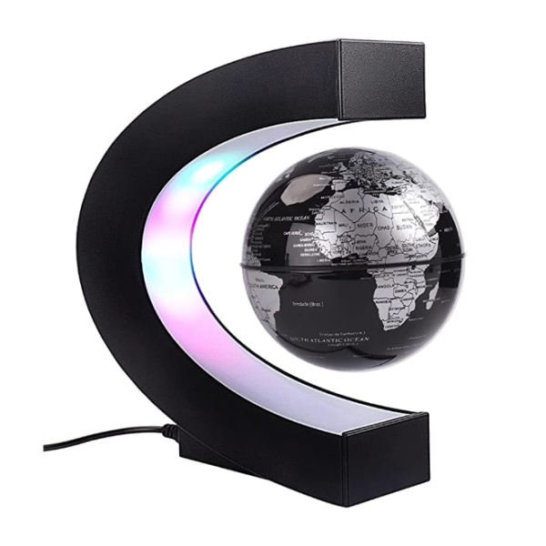 Qr Floating Earth Globe med C-formede farverige LED'er, Anti-Gravi