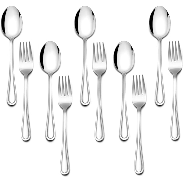 10-Piece Toddler Utensils, Kid Stainless Steel Silverware Set, Children Safe Forks and Spoons Set for Self Feeding, Heal