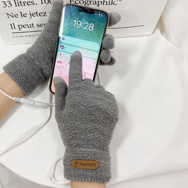 USB-oppvarmede hansker for menn og kvinner (grå), vinteroppvarmede votter