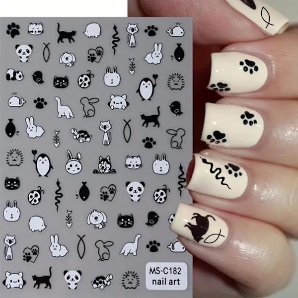4 Ark Katt Nagelstickers Dekaler för Barn