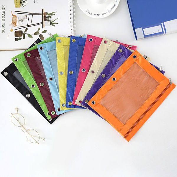 3 Ring Binder Blyant Etui, 10 Pakke 3 Hul Zipper Blyant Pung
