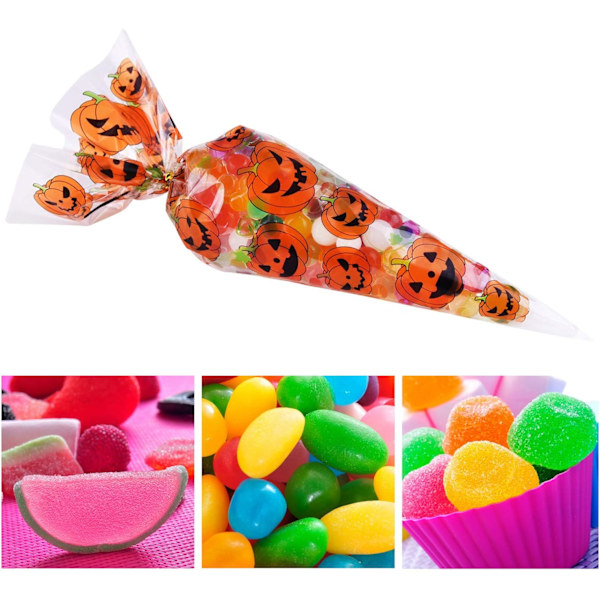 100 st konformade cellofanpåsar Happy Halloween godispåsar pumpa mönstrade godispåsar med 100 st