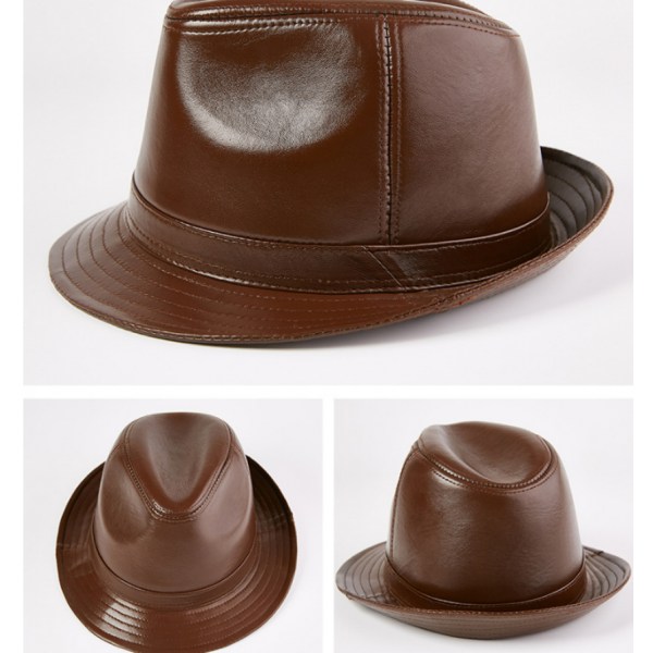 (Ruskea) Miesten synteettinen nahkainen Trilby-hattu