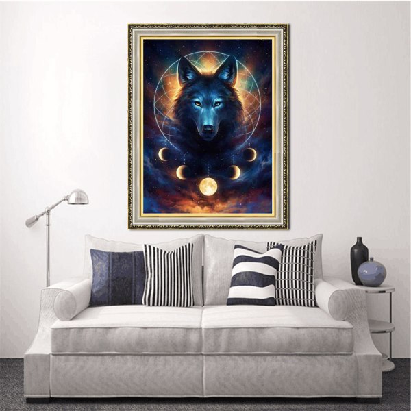 Loup 5D (Noir, 30x40cm) Diamond Painting Kit for Jul, Dyr Måne Diamantmaleri Full Drill