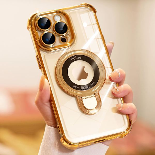 iPhone 16 Pro Max Skal med Integrerat Linskydd, [Fällbart Stativ & Ringhållare], Blank Stötsäker Bumper Stil