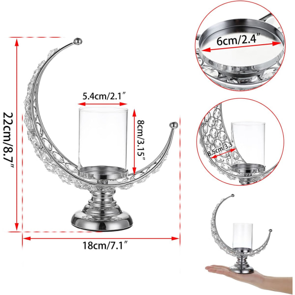 Kuun muotoinen kynttilänjalka Kristalli kynttilänjalka Kynttilänjalka Hääpöydän sisustukseen (Hopea