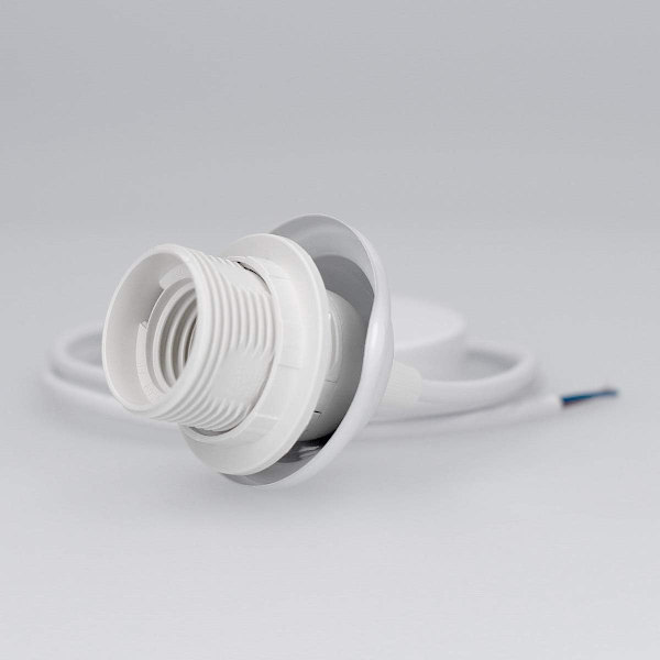 2x Hvid elektrisk ledning til lampe - Ledning med E27-fatning og fixering