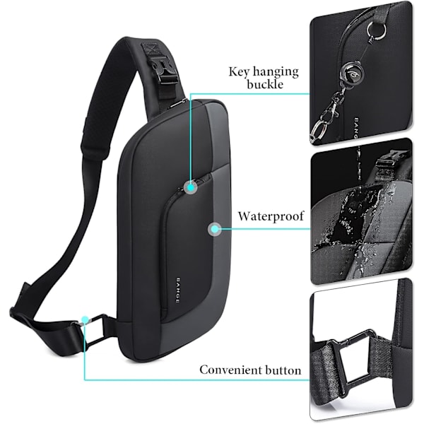 Grå Fashion Herre Sling Bag Herre Skuldertasker Anti-tyveri Ch