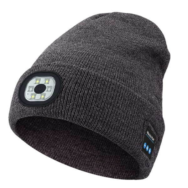 (Grå) Bluetooth V5.0 LED-beanie, musikstrikkede hatte med skridsikker G