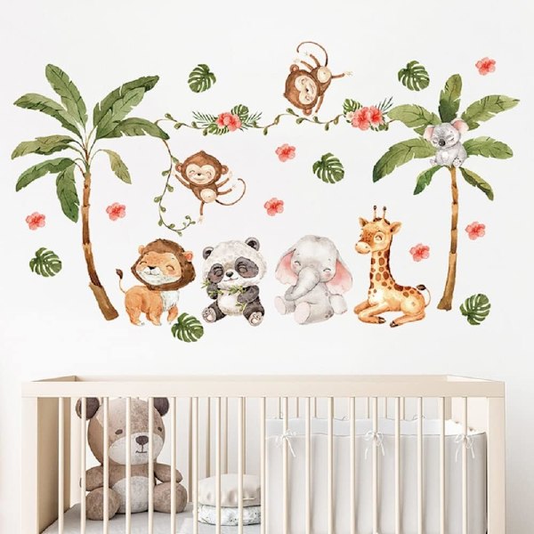 2 Ark med 12x24 tum Skog Kokosnötträd Väggdekal Woodland Apa Panda Lejon Giraff Elefant Väggdekaler 3D DIY Pe