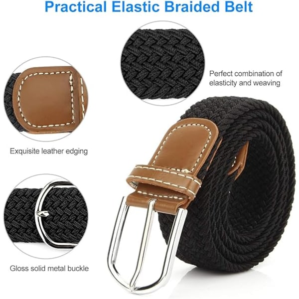 2-pack flätade bälten för kvinnor stretch canvas remmar elastiskt bälte