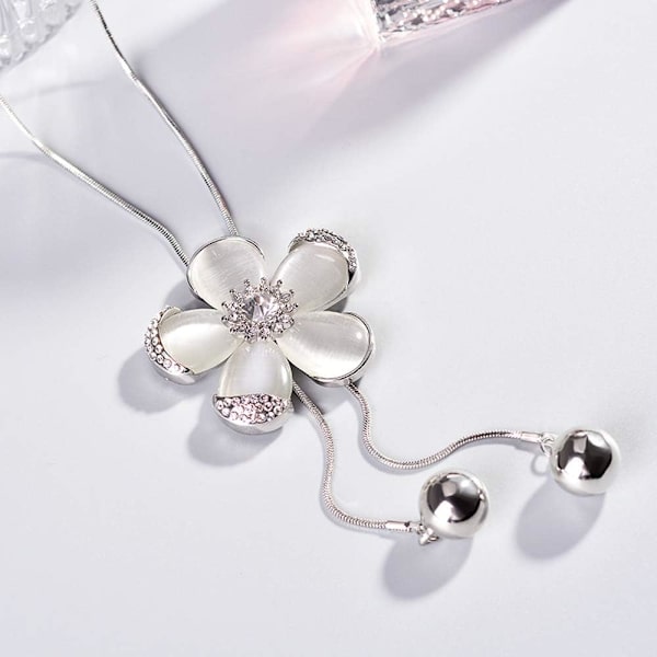 Kristallblomma Hänge Halsband Snygg Pärla Justerbar Lång Tröja Halsband Mode Smycken för Kvinnor