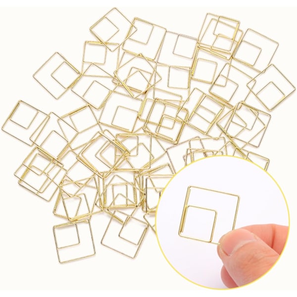 60 stk. (Rombe, Guld) Geometriske Papirclips, Rombe Papirclips i Rustfrit Stål, Guld Papirclips til Organisering af Dokumenter, Skole, Hjem & Kontor