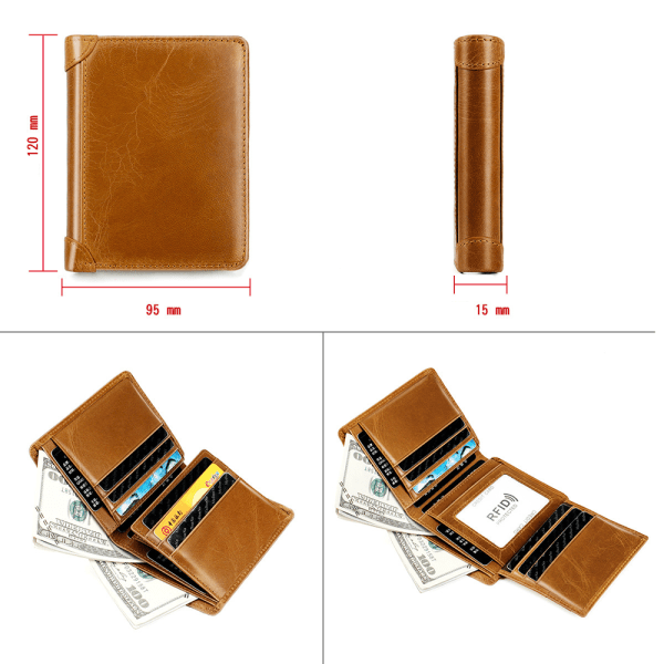 Mænd Læder Foldbar Luksus Billfold Slim Hipster Ko Hud Kredit