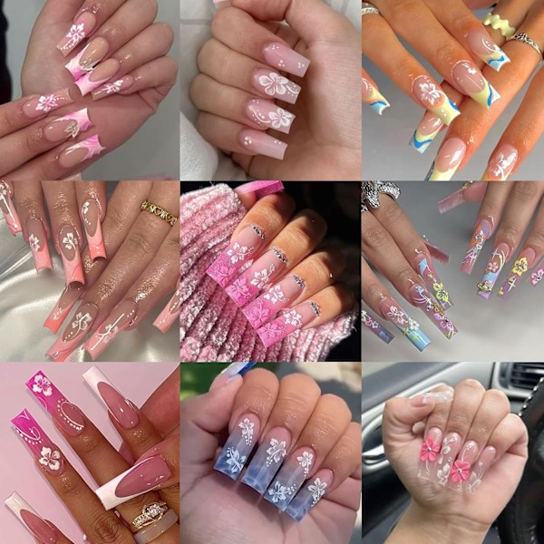 Blomster Nagelstickers 10 Ark Hibiskus Nageldekaler Vita Rosa Guld Silver Dekaler Nagelkonst Dekorationer Nageldekaler Nagelkonst Tillbehör Nageldesigner fo