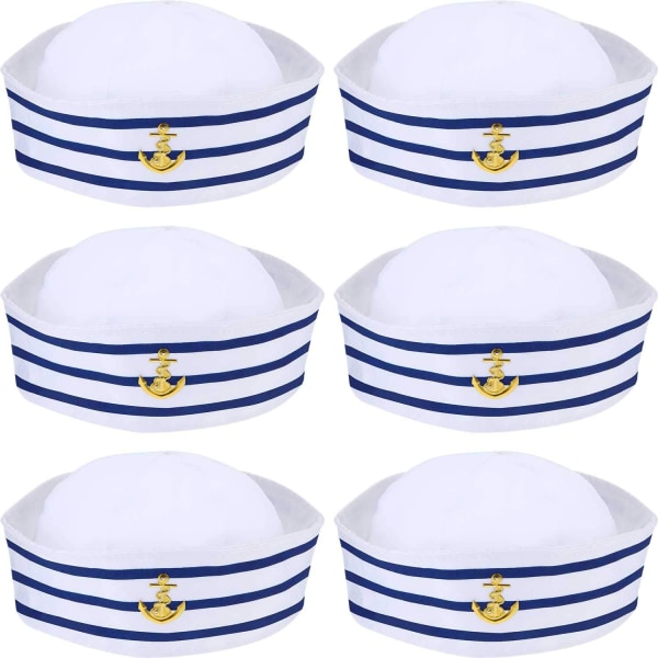 6 stykker blå og hvide sømandshatte Sømandshatte til børn kostume