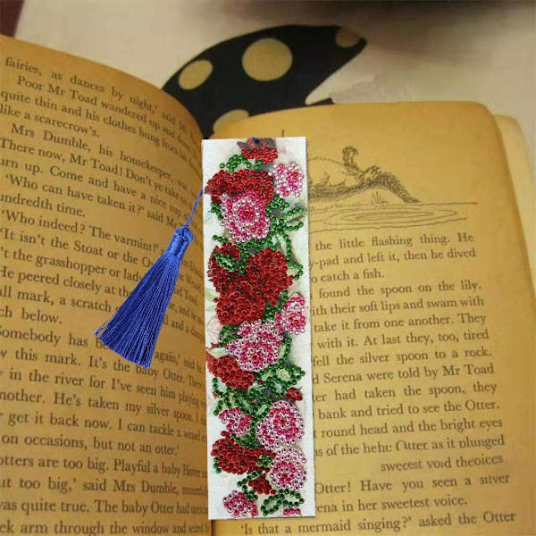 5D Diamantkonstmålning Bokmärke med Rosdesign, DIY Bokmärke, Måla efter Nummer Kit för DIY Presenttillverkning, Särskild Form