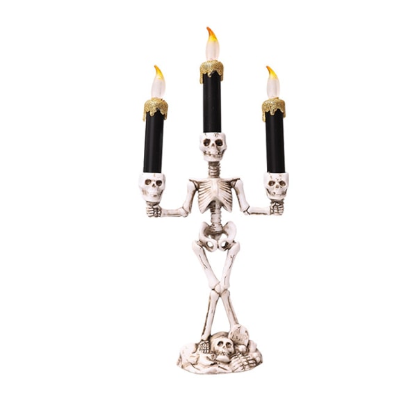 （gold）Halloween LED Candles Candlestick Skull Skeleton Bulbs Flameless Candles, Battery Operated, Sc