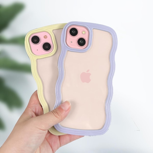 1 st iPhone 15 Skal med Vågig Kant, Transparent Bakdesign, Halksäker Grepp, Söt Vågig Ramform, Stötsäker Mjuk TPU & H