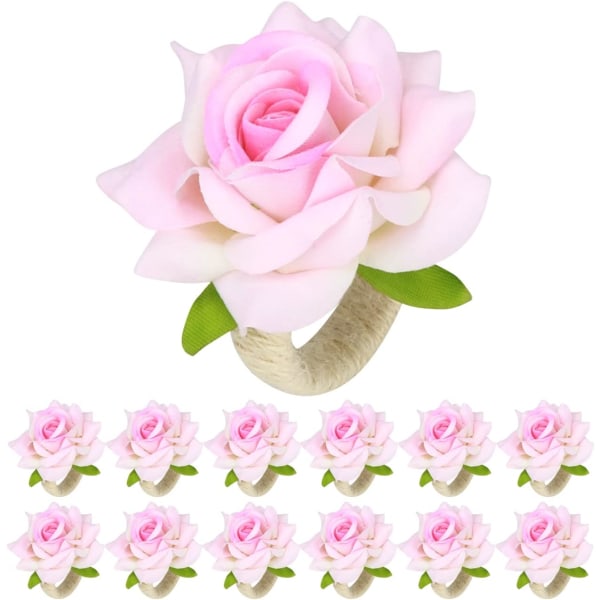 Vaaleanpunaiset lautasliinasormukset 12 kappaletta kukkia lautasliinasormuksia hääkieltoon