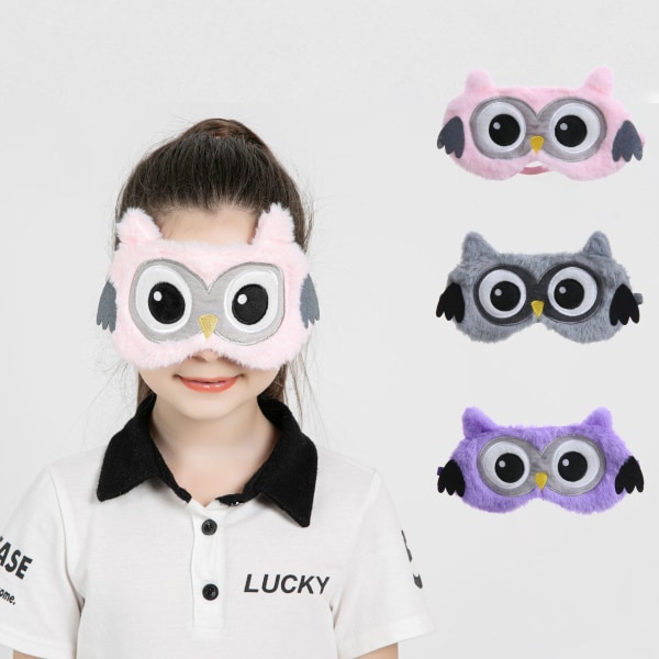 Owl Plush Sleep Mask (19×11cm, Grå), 3D Plys børn nær