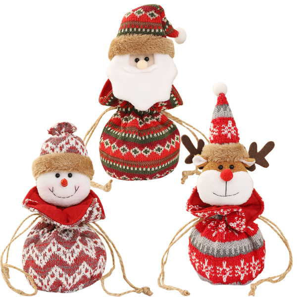 3-pack Drawstring Stickade Väskor Äpple Mönster Jul